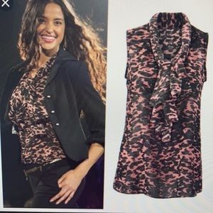 Cabi Style 3075 9 to 5 Tie Neck Camo Blouse. (S)